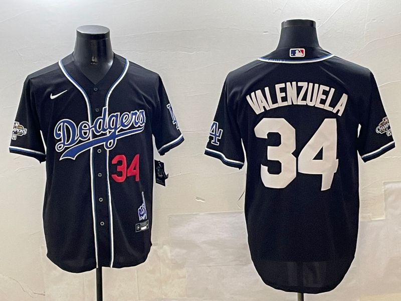 Men Los Angeles Dodgers 34 Valenzuela Black Fashion Game 2025 Nike MLB Jersey style 3065